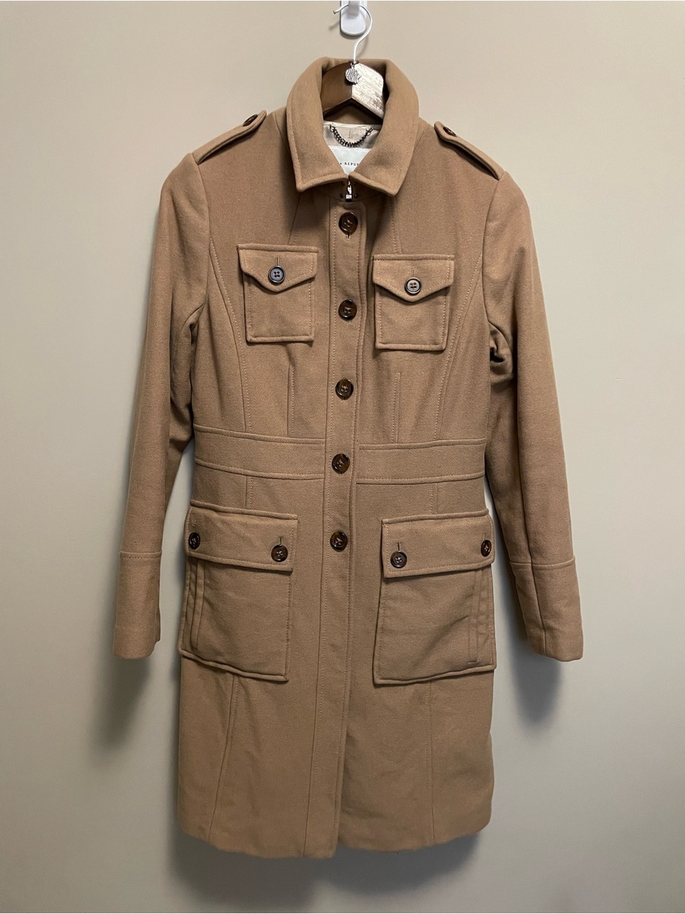 Banana Republic Tan Wool-Blend Military Style Trench Coat Women’s Medium